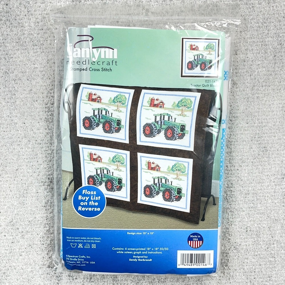Janlynn Stamped TRACTOR Cross Stitch Quilt Blocks # 021-1476 15" x 15" NEW